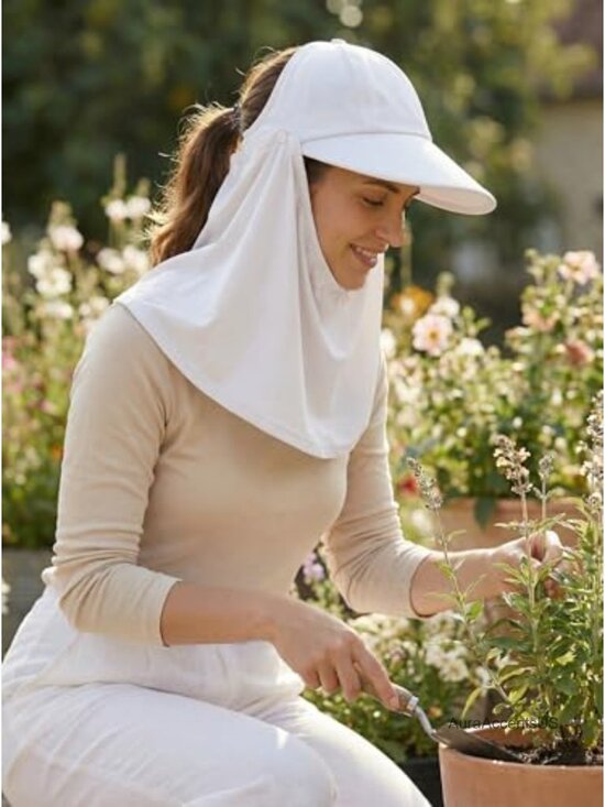 Wide Brim Sun Hat Visor Detachable Face Neck Cover UPF 50+ Ponytail Friendly main image 4